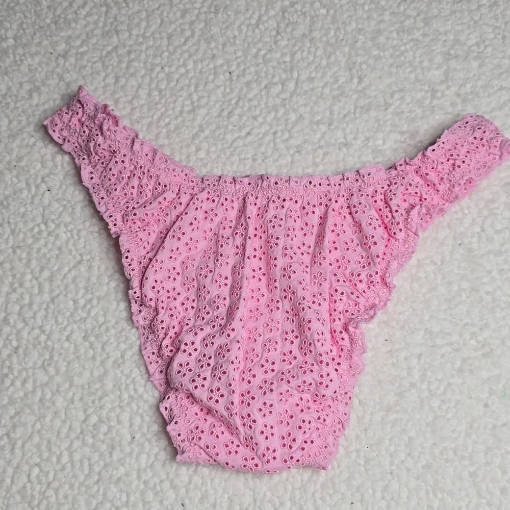3351 NWT Pink By Frankie Hudson Eyelet Pink Bikini Bottom Ruffle Trim Swim Sz XL